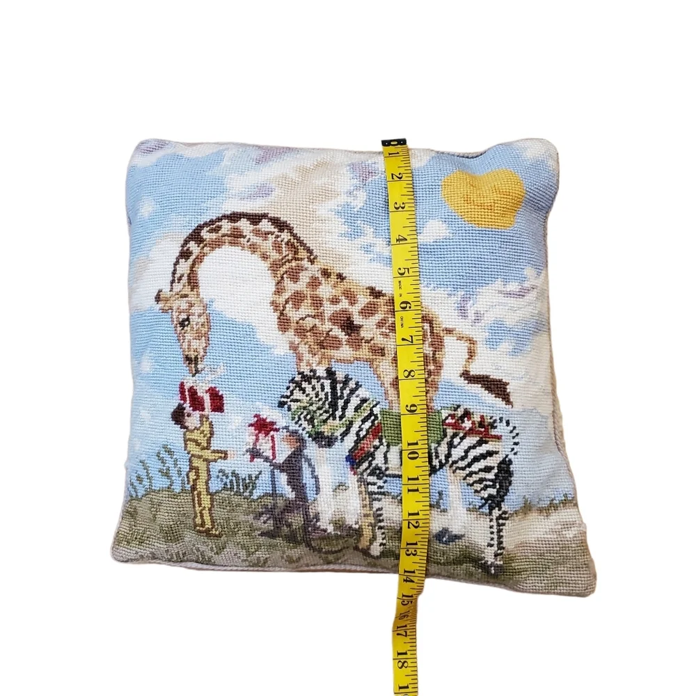 Katha Diddel Vintage‎ Giraffe Zebra Scene Needlepoint Pillows Set Of 2